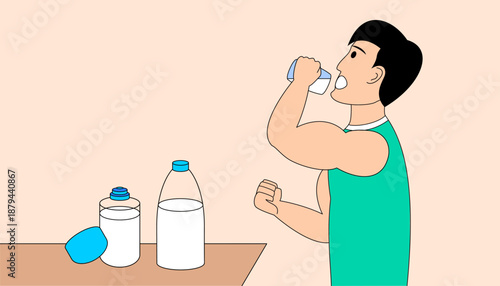 A man drinks from a bottle of milk