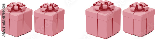 Pink gift boxes, red bows, holiday celebration, festive decoration, birthday present, Christmas surprise, party favor, packaging design