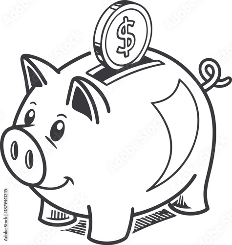 Piggy Bank's Investment: A classic illustration of a piggy bank, with a dollar coin dropping into the slot. This image captures the essence of savings, financial planning.