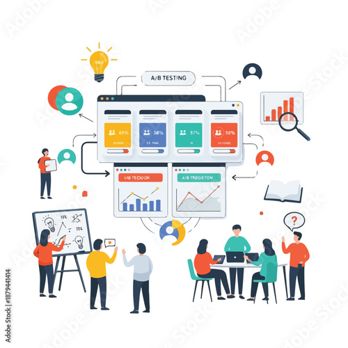 A/B testing concept with people analyzing data
