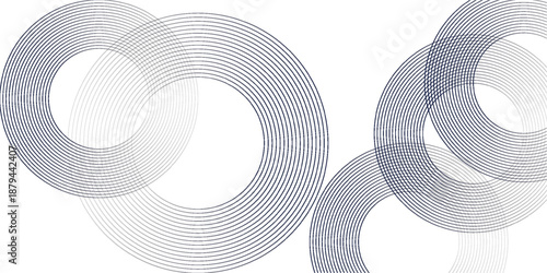 Abstract blue glowing geometric lines on dark blue background. Modern shiny blue circle lines pattern. Futuristic technology concept. Suit for cover, poster, banner, brochure, header, website