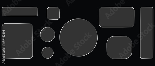 Set of dark gray ui buttons and shapes with glossy edges
