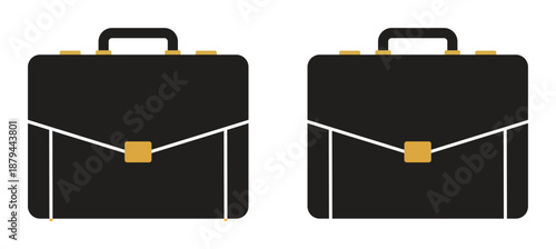 Professional Black Leather Business Briefcase Vector Icon Set - Executive Office Bag for Career, Finance, Corporate Success, and Legal Documentation