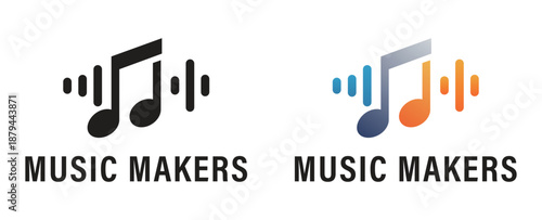 Music Makers Logo Design Featuring Musical Note and Audio Sound Wave Equalizer - Professional Branding for Audio Production, DJ, and Recording Studios