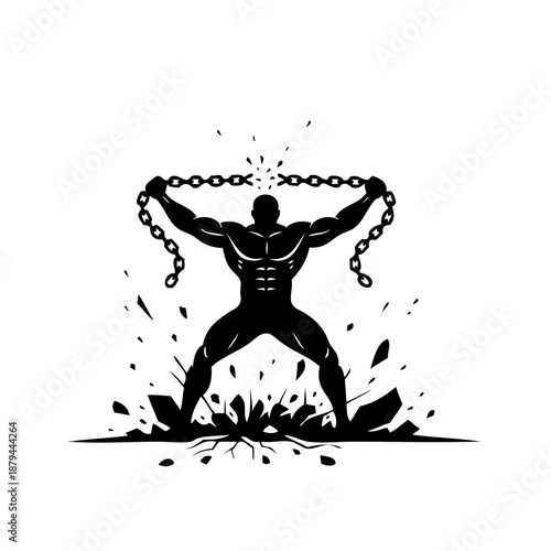 Muscular figure breaking chains