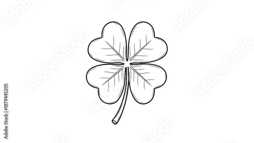 Four Leaf Clover Line Art Isolated on White