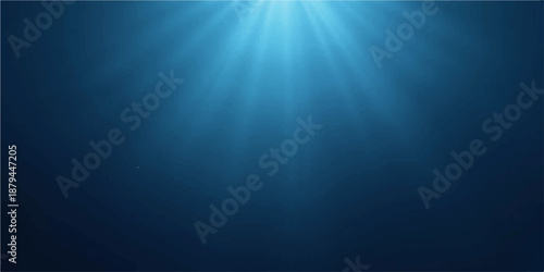 Underwater world with sunlight rays in blue ocean background