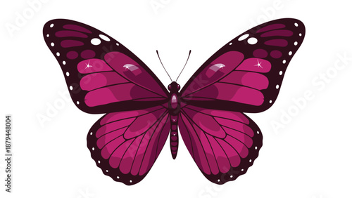 A stunning and vibrant illustration of a beautiful purple butterfly with open wings, detailed patterns, and sparkling light effects.