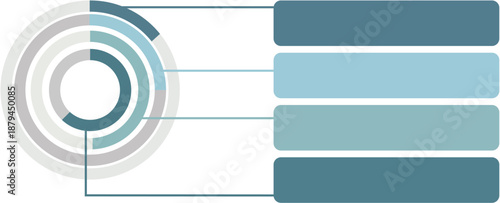 Concentric circle infographic template with four data points modern abstract design for business presentations and reports isolated on white Background