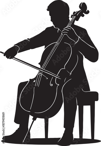 Silhouette of a professional cellist playing cello vector illustration