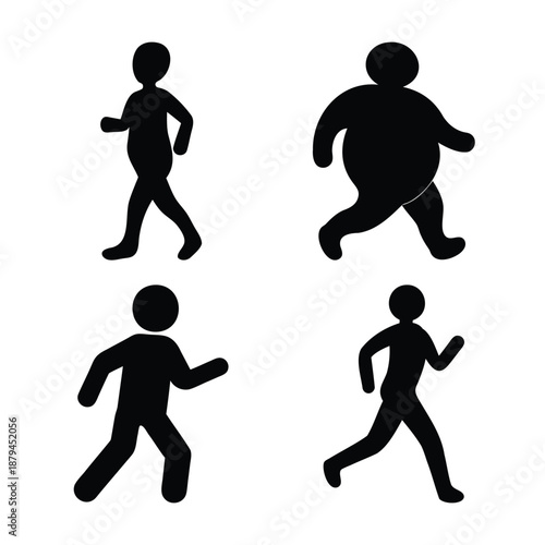 Different body types and activity levels represented by walking and running silhouettes