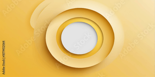 3D glossy gold circular frame on an orange wall with a blank metal plate design and light vector element for a web banner background