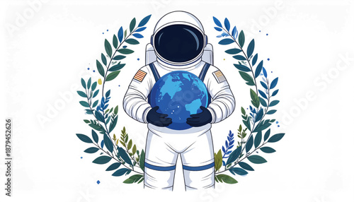 Astronaut Holding Earth in Space Suit.