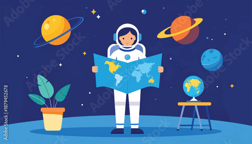 Astronaut Holding Map of the World.