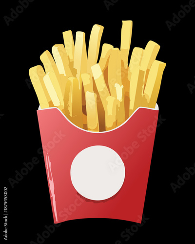 Hot and crispy french fries in red snack box for fast food delivery and restaurant menu promotion - Vector Illustration
