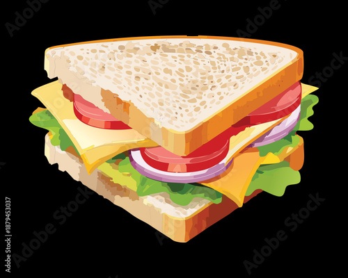 Club sandwich with layers of cheese tomato lettuce and meat for deli shop menu and quick lunch - Vector Illustration