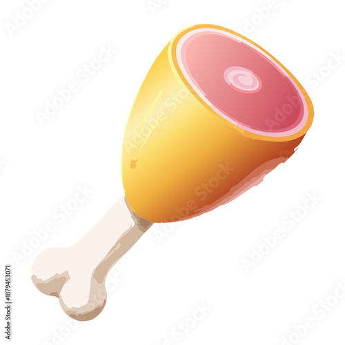 Roasted meat ham on a bone for festive dinner and protein source in food menu - Vector Illustration