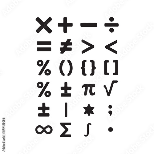 Mathematical symbols and operators vector, A simple illustration of various mathematical symbols and operators