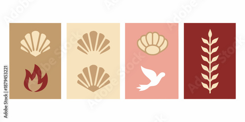 symbolic representation of pentecost with flames dove shells and wheat