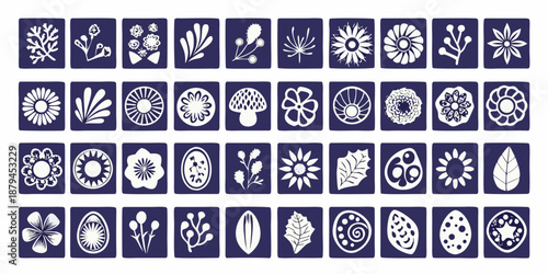 a collection of white floral designs on blue squares