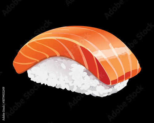 Japanese salmon sushi nigiri for seafood lovers and authentic asian restaurant food menu design - Vector Illustration
