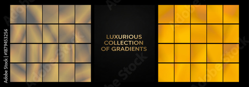 Refined series of warm bronze gradient rectangles arranged on a dark canvas, perfect for upscale branding, packaging mockups, invites, and digital layouts