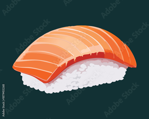 Salmon sushi nigiri for japanese cuisine and healthy seafood restaurant menu design element - Vector Illustration
