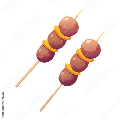 Grilled meat skewers for barbecue party and savory appetizer in restaurant or street food - Vector Illustration
