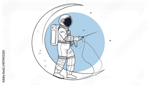 Astronaut in Space Suit on Moon Surface.