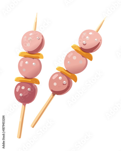 Meatballs on skewers for party snack and appetizer menu in restaurant and catering service - Vector Illustration