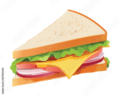 Delicious deli sandwich with fresh vegetables and meat for healthy lunch and snack menu - Vector Illustration