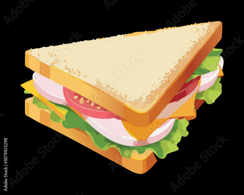 Club sandwich with layers of meat and vegetables for healthy meal and deli shop - Vector Illustration