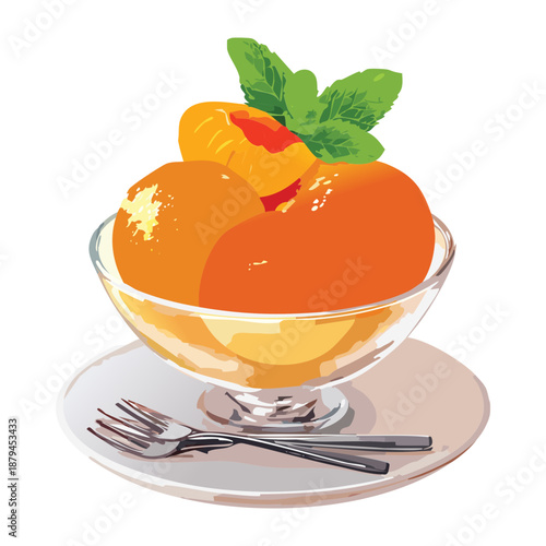 Bowl of juicy peaches for healthy snack and organic fruit diet in a minimalist setting - Vector Illustration