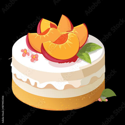 Creamy layered cake with peach slices on top for elegant dessert and bakery shop menu - Vector Illustration