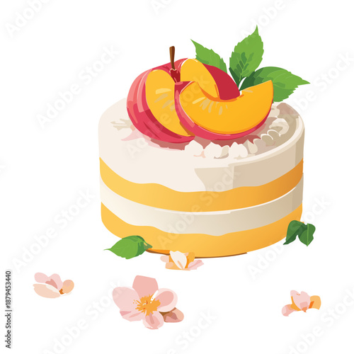 Layered cake with fruit topping and cream for birthday celebration and sweet bakery shop dessert - Vector Illustration
