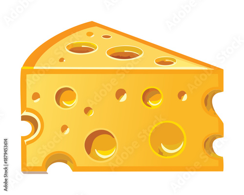 Large piece of yellow swiss cheese with holes for dairy product and healthy snack food - Vector Illustration