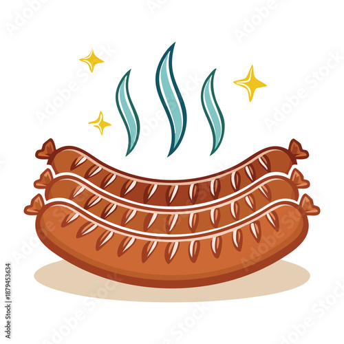 Stack of grilled hot dogs or sausages with steam for summer barbecue and outdoor picnic food - Vector Illustration