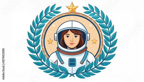 Female Astronaut Emblem with Laurel Wreath.