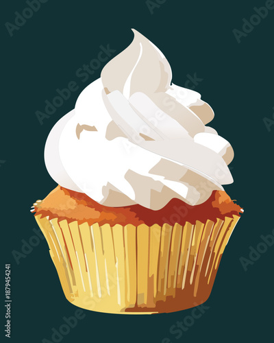 Sweet vanilla cupcake with whipped cream for birthday celebration and bakery shop dessert menu design - Vector Illustration