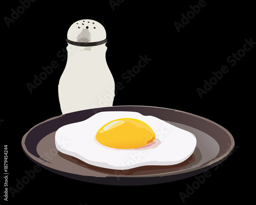 Fried egg and salt shaker on a plate for simple healthy morning breakfast and nutrition - Vector Illustration