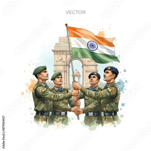 abstract freedom celebration and army parade background. India Republic day fest.