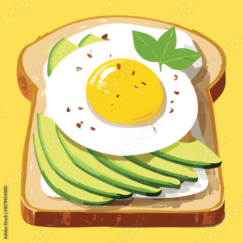 Avocado and egg on toast for healthy lifestyle and morning breakfast nutrition menu design element - Vector Illustration