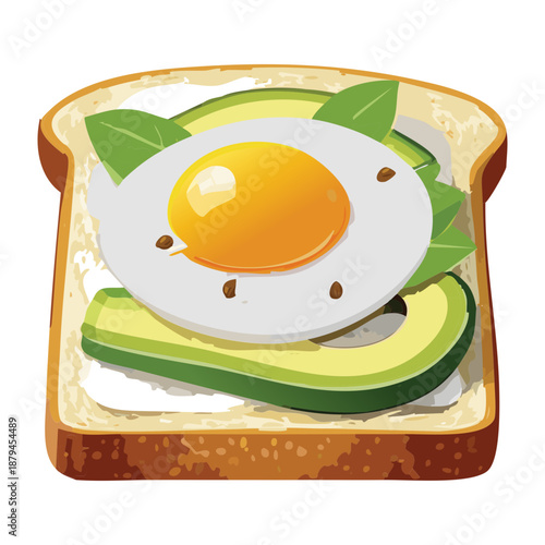 Avocado and fried egg on toast for healthy breakfast and morning nutrition diet menu design element - Vector Illustration