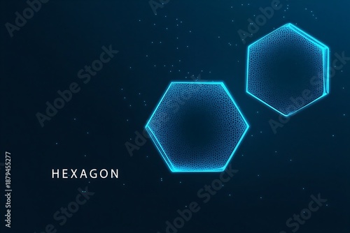 Glowing blue hexagon shapes isolated on transparent background