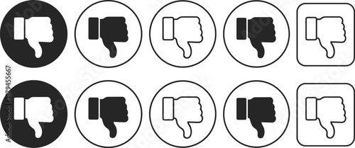 Ten Thumbs Down Symbols in Circles and Squares downvote