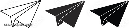 Three black and white paper airplanes in different orientations