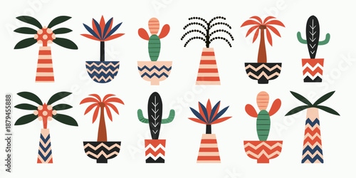 vibrant potted plants and cacti in various decorative pots