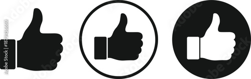 Three black and white thumbs up in different styles
