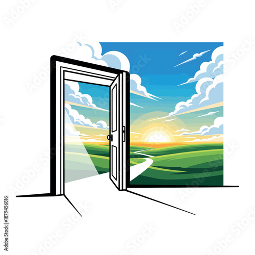 Open Door to Sunrise Landscape