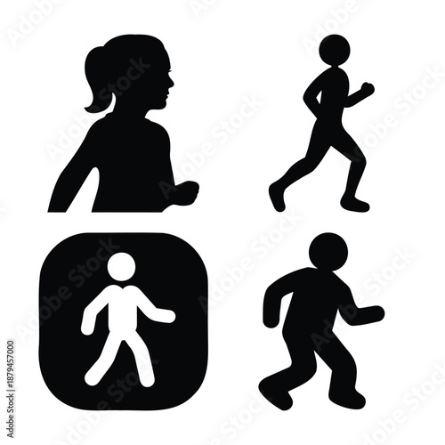 Collection of various human activity silhouettes representing walking, running, and profile views
